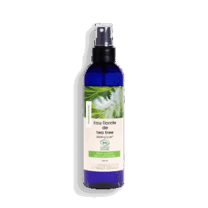 Flacon d'eau florale de tea tree biologique 250ml Haut-Ségala. Tonique visage purifiant pour peaux grasses et à problèmes.