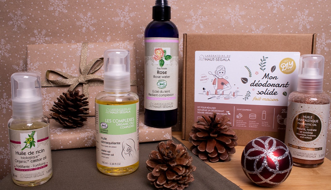 huile de ricin, huile démaquillante, eau de rose, coffret mon déodorant solide et huile fantastique.