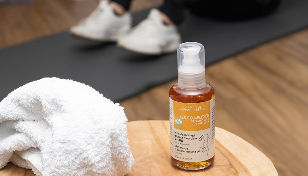 Huile de massage détente musculaire au CBD.