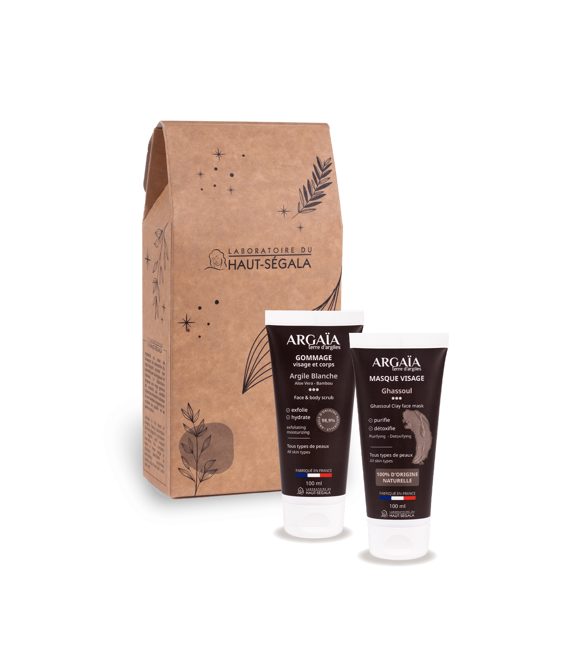 Coffret cadeau "Duo Détox Argile" du Laboratoire Haut-Ségala, contenant des produits de soin visage purifiants.